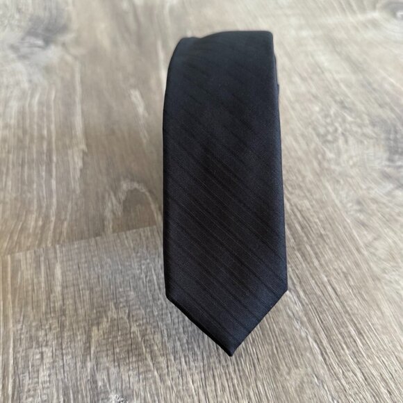 Calvin Klein Black Silk Extreme Slim Tie with Subtle Stripe Accent - Picture 5 of 5